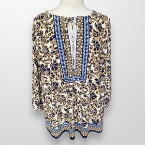 Roz & Ali Woman's Size 3X Blouse Top Tunic 3/4 Sleeve Stretch Flowy Travel Shirt